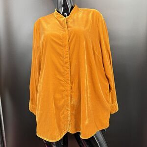 Soft Surroundings Shirt Women 2X Orange Velvet Tunic Button Front Top